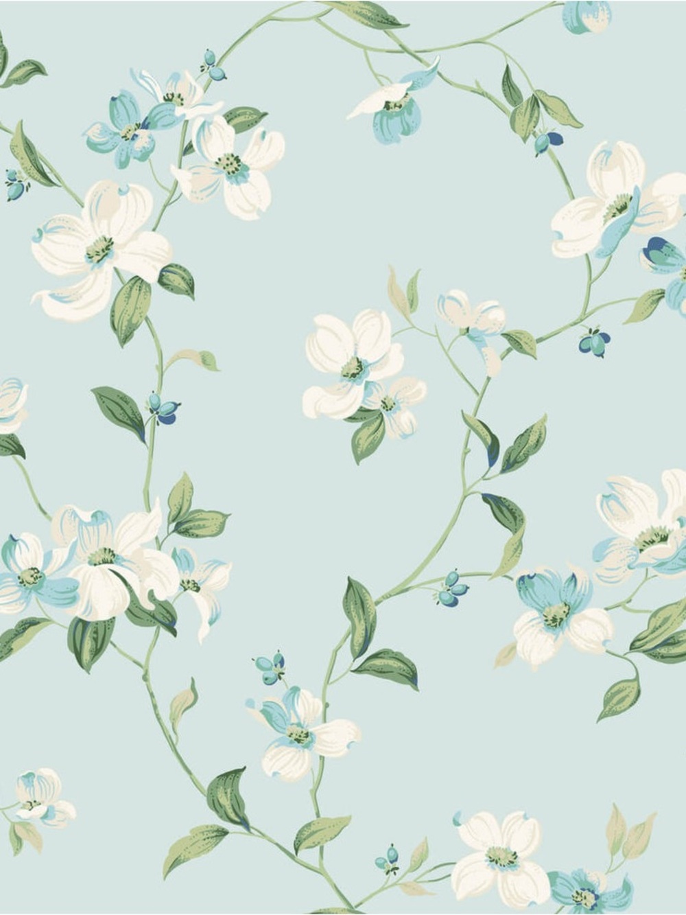 Two unopened rolls Floral Vine Wallpaper in Light Blue and White